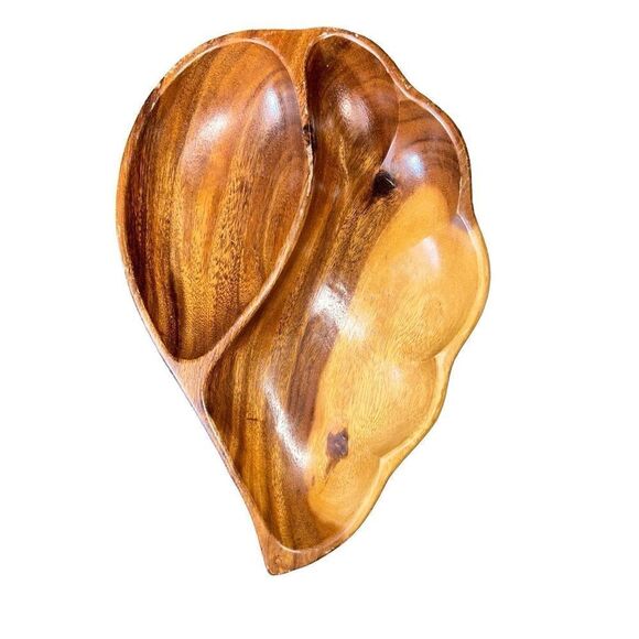 Vintage Kahana Woods Monkeypod Set of 2 Divided Chip Dip Serving Dishes - Picture 4 of 6